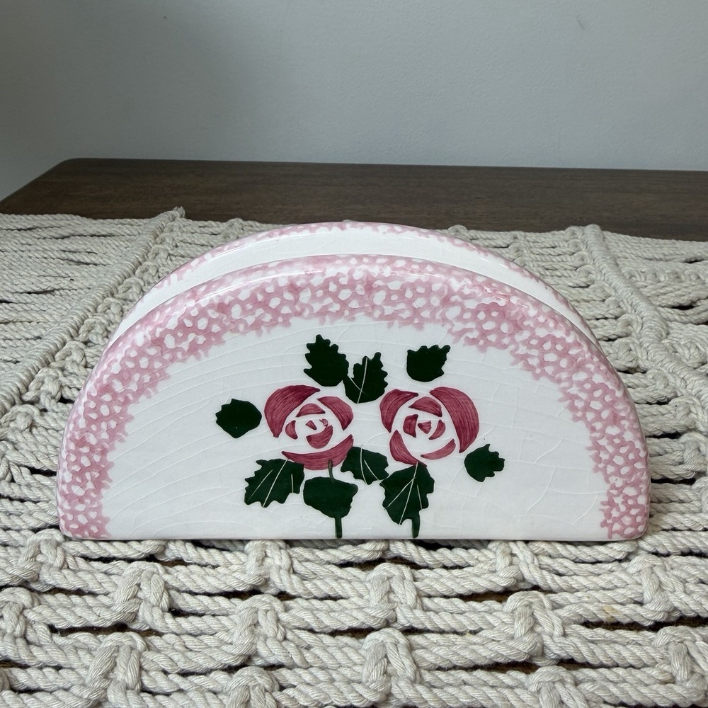 Pink Rose Shabby Chic Cottage Core Napkin Holder Grandma Core 90s Kitchen Floral